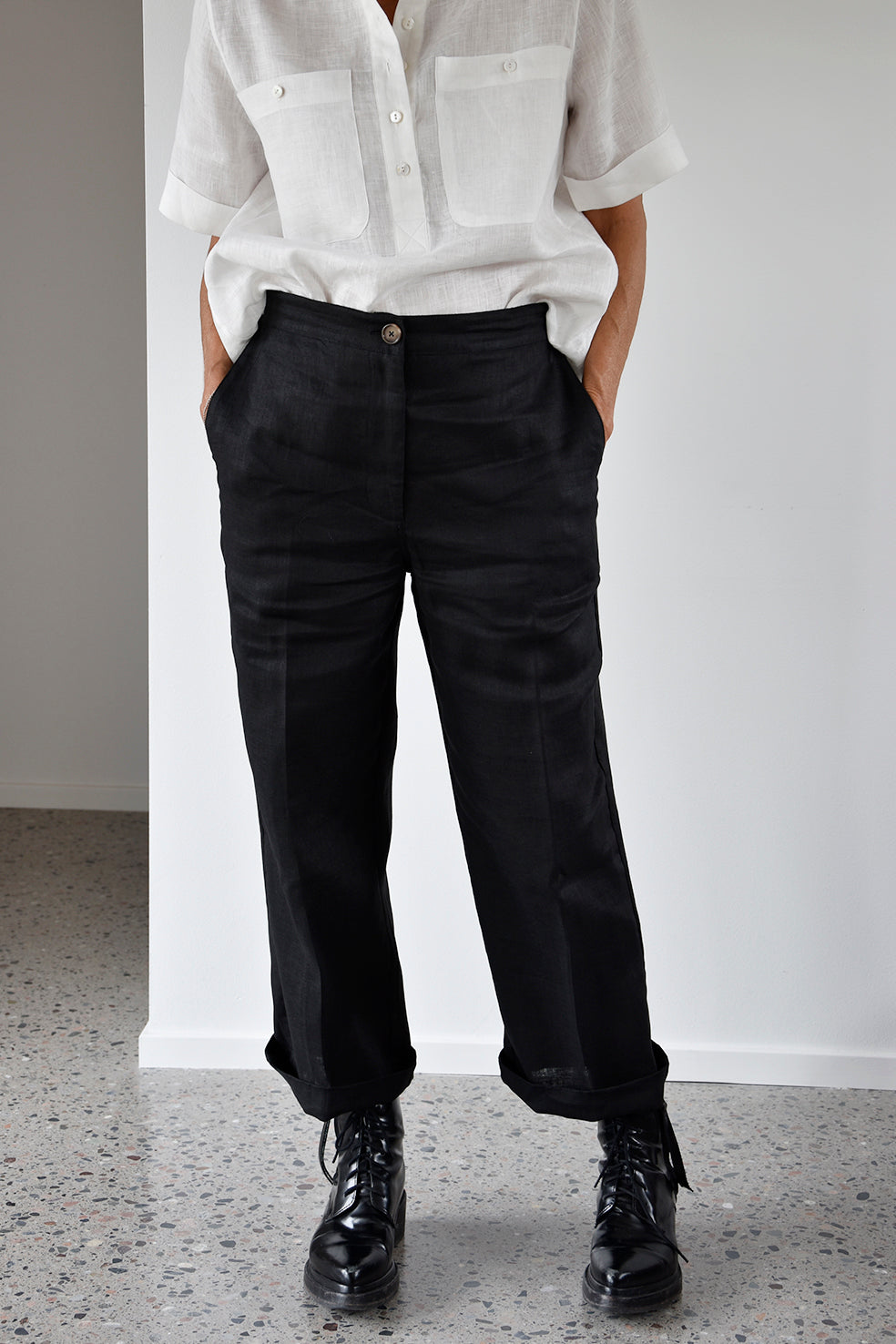 Pant Crop Linen Black Re-