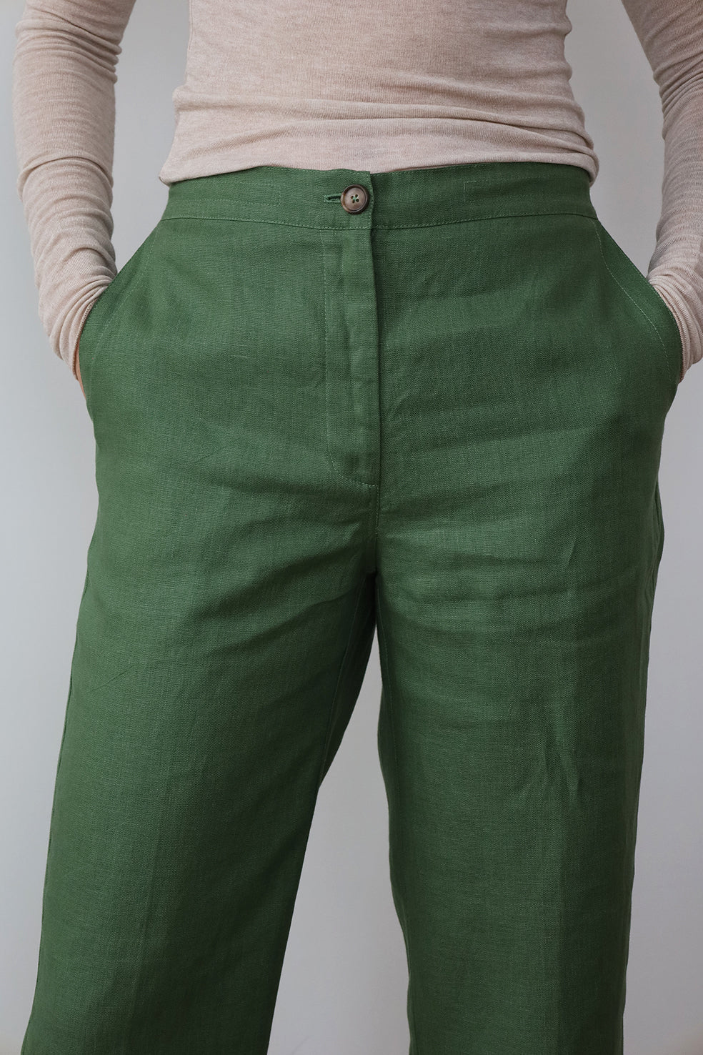 Pant Crop Linen Avocado Green Re-