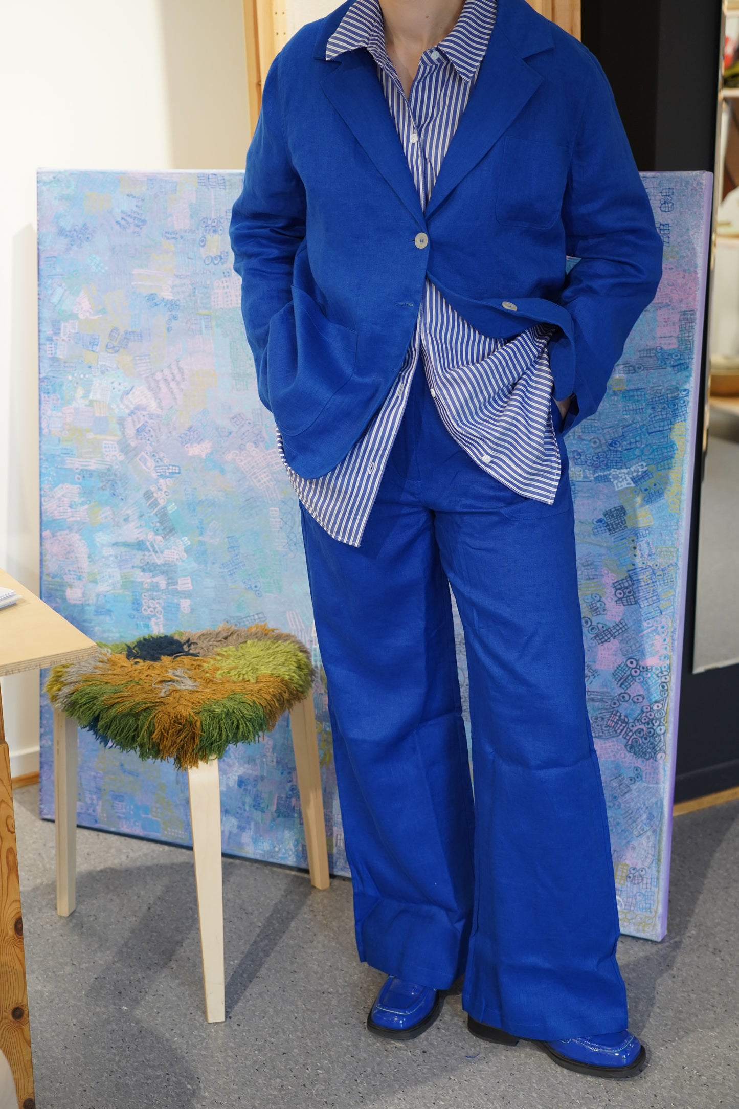 Pant Wide Thao Linen Blue Re-