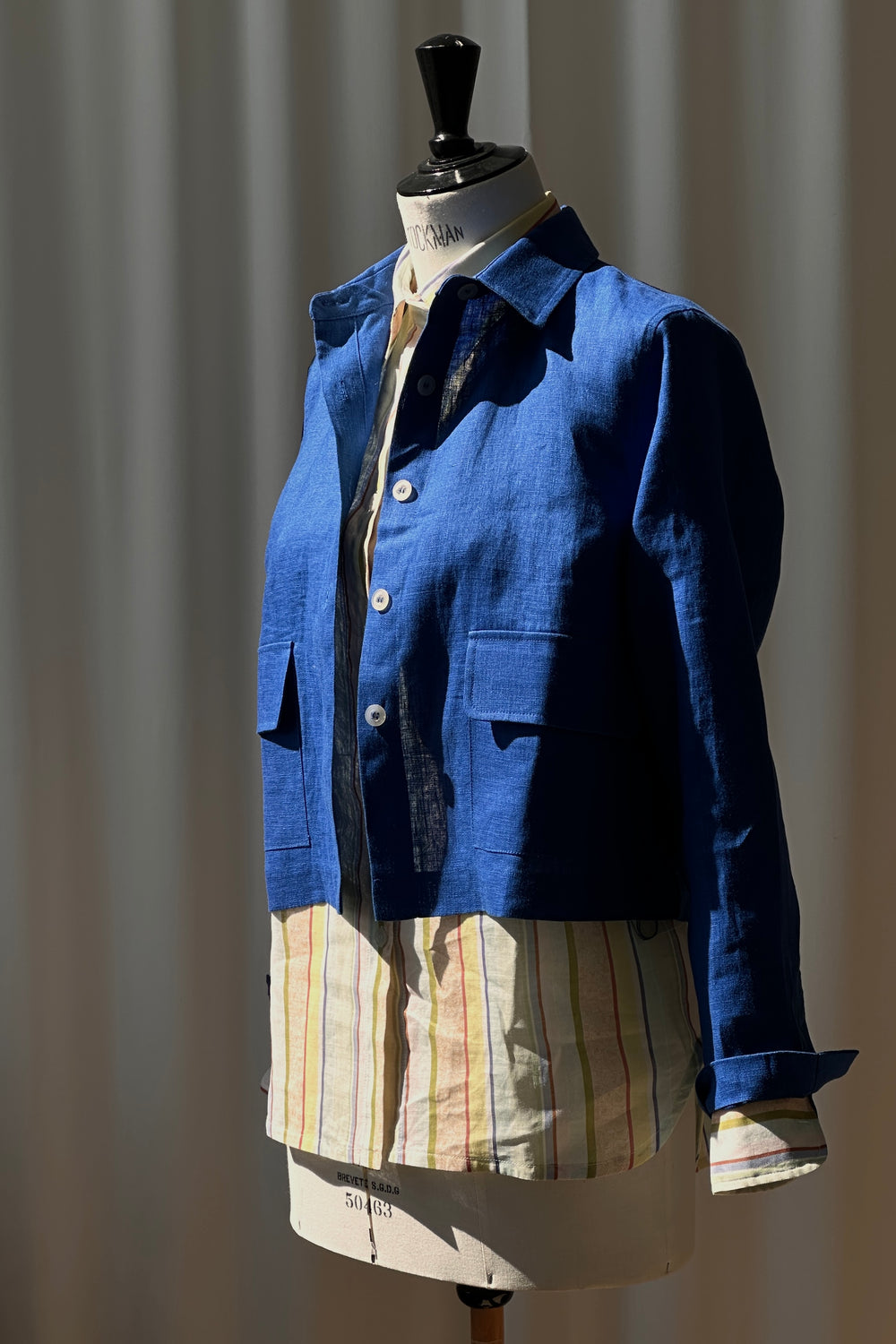 Jacket Short Linen Blue Re-