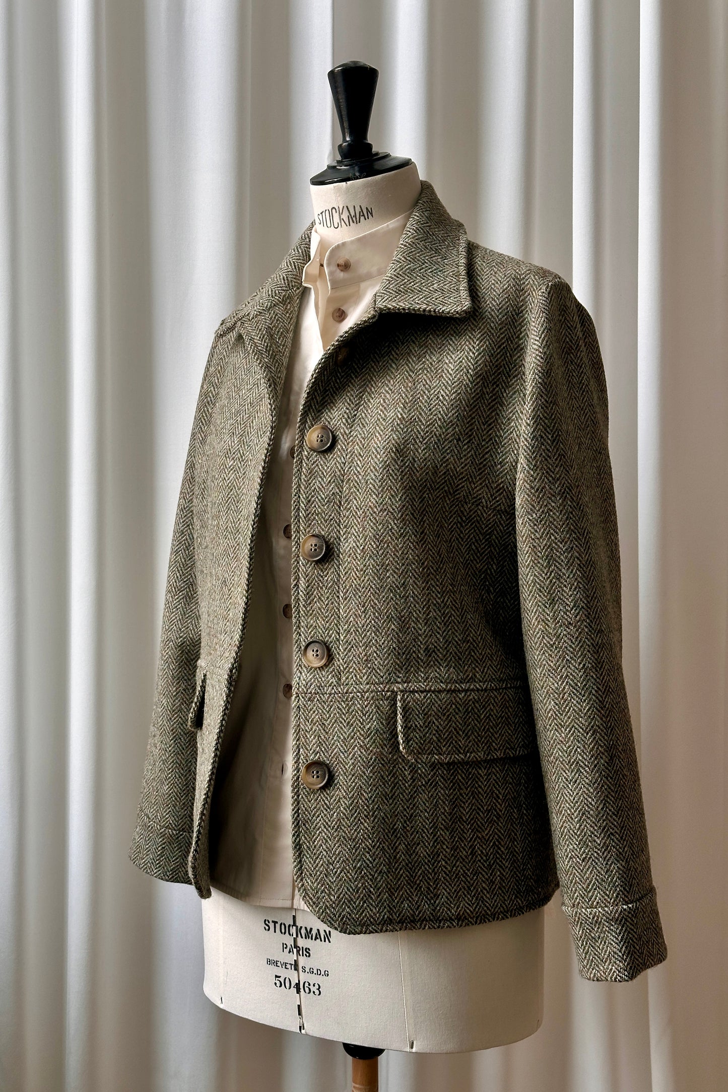 Jakke Worker Harris Tweed Beige Fiskeben