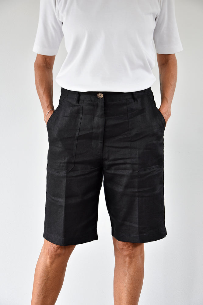 Shorts Linen Black Re-