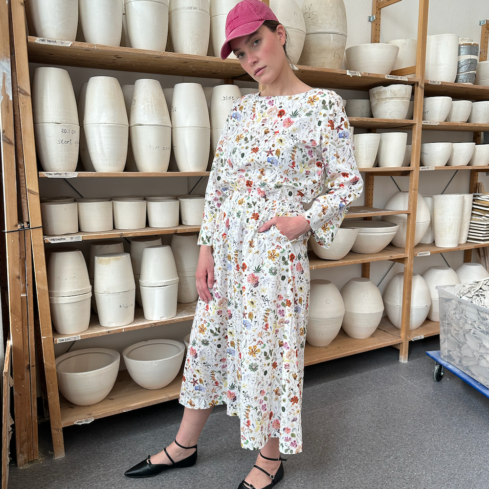 Skjørt Sommer Liberty Hvit m/Sommerblomster