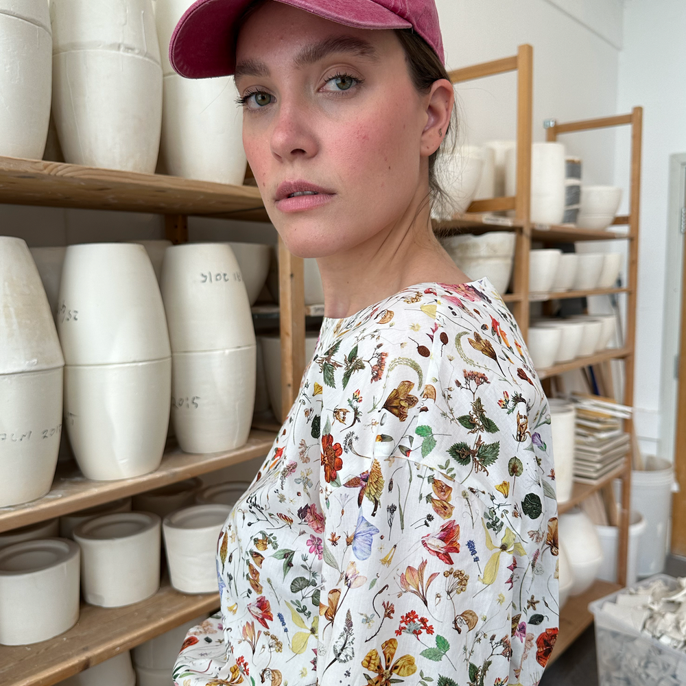 Bluse Sommer Liberty Hvit m/Sommerblomster