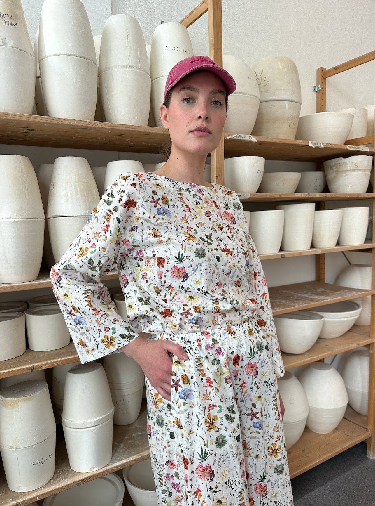Bluse Sommer Liberty Hvit m/Sommerblomster