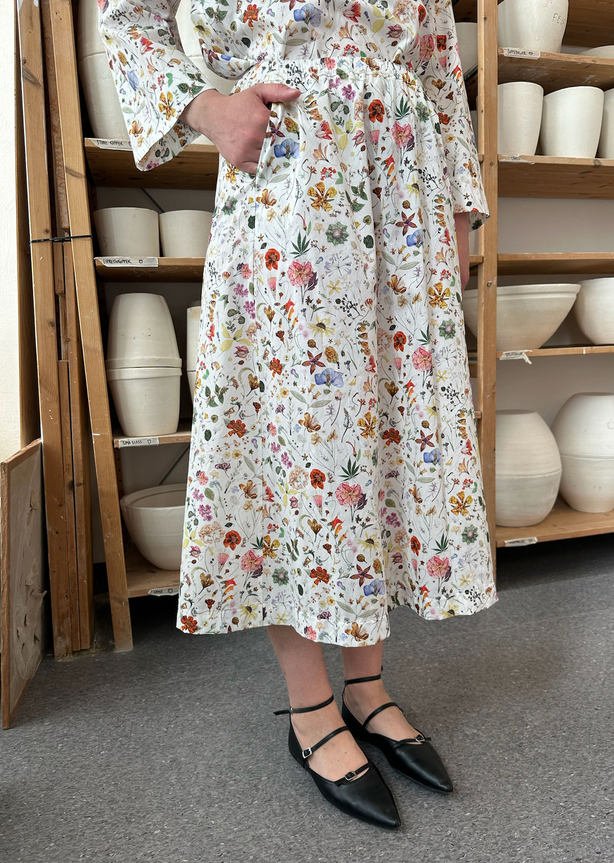 Skjørt Sommer Liberty Hvit m/Sommerblomster