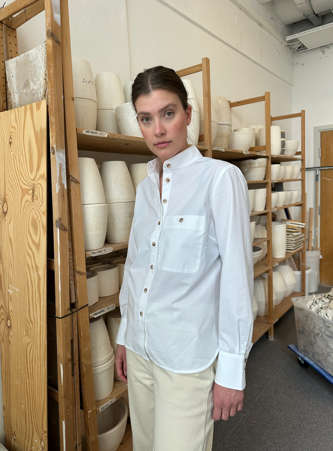 Shirt Straight Cotton White Re-