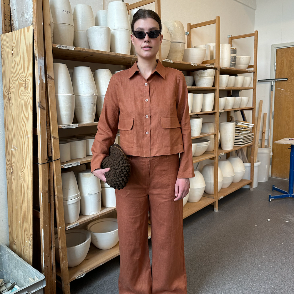 Pant Wide Thao Linen Rust Re-