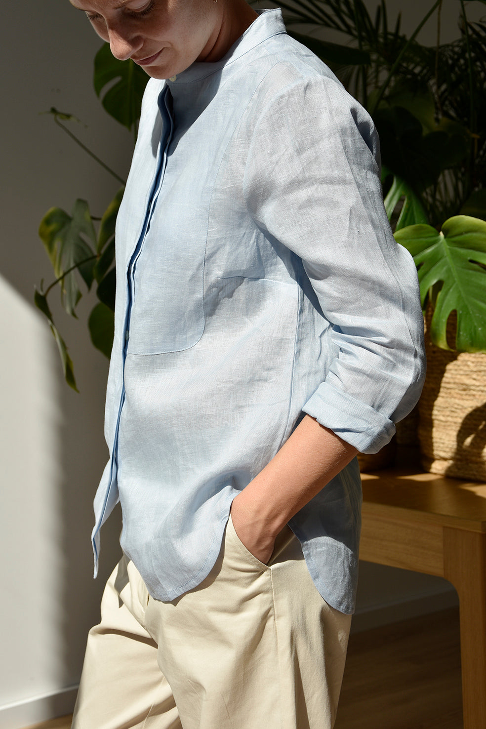 Shirt Front Linen Light Blue Re-