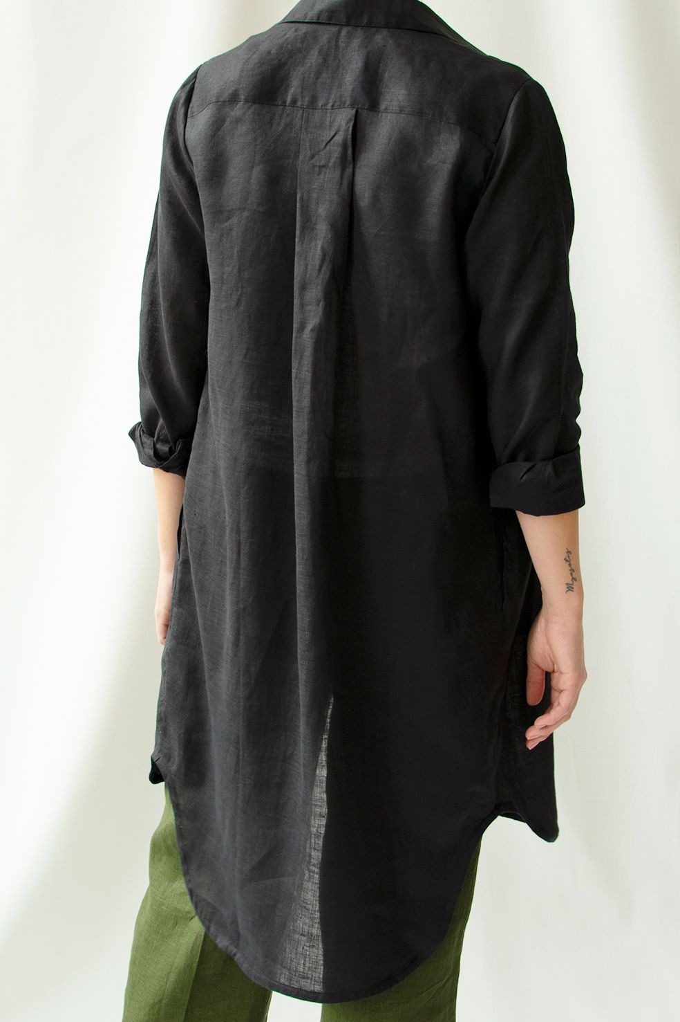 Shirt Long Linen Black Re-